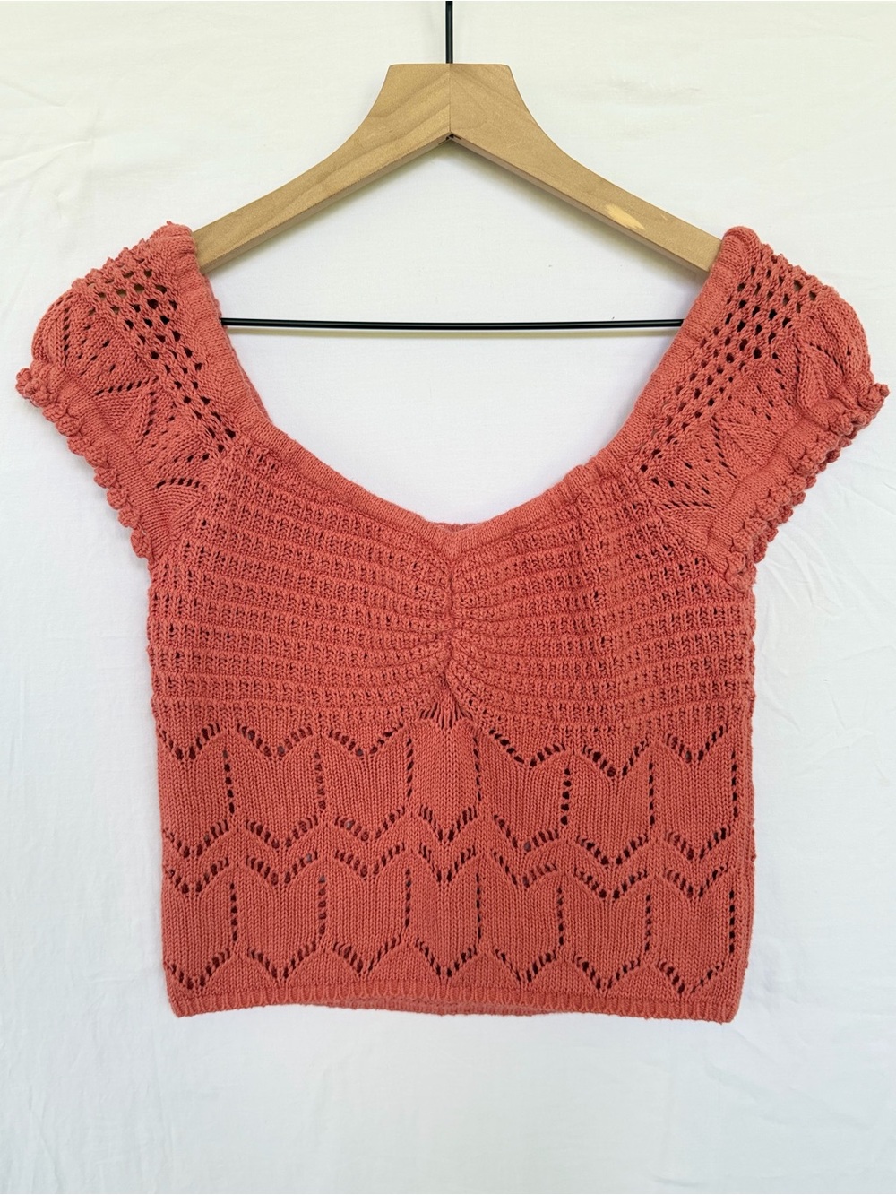 Aeropostale Pointelle Knit Sweater Top S Cottagecore Coquette Balletcore Pink